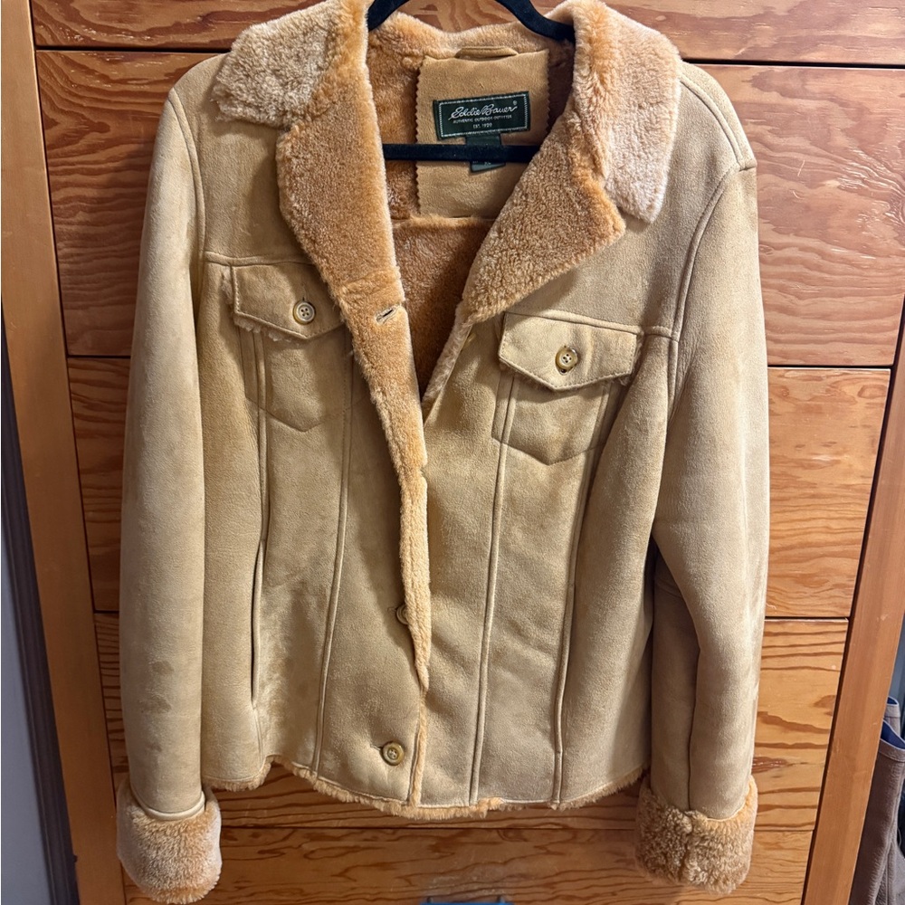 Vintage Eddie Bauer suede leather jacket coat XL tan beige fall winter